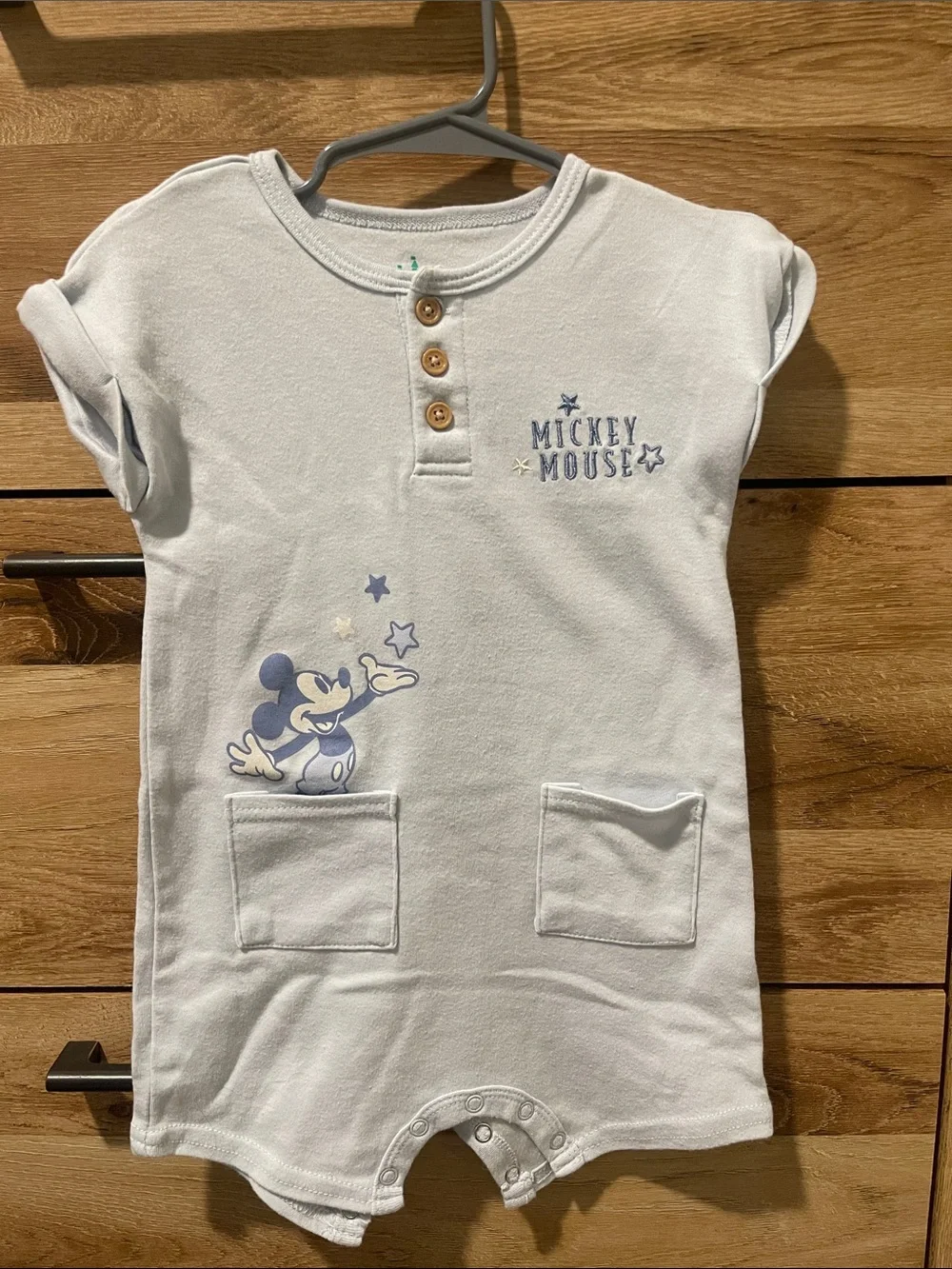 Baby Mickey Print White & Light Blue One-Piece Romper AND Blue Mickey Romper